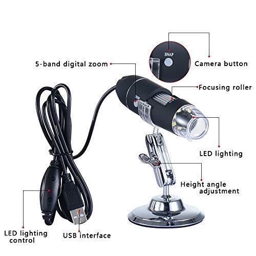 ETZIN ميكروسكوب USB رقمي محمول Etzin 40X-1000X مع 8 أضواء LED وحامل فضي، ميكروسكوب صغير، كاميرا منظرة مع حامل - EPL-585IM. - Image 4