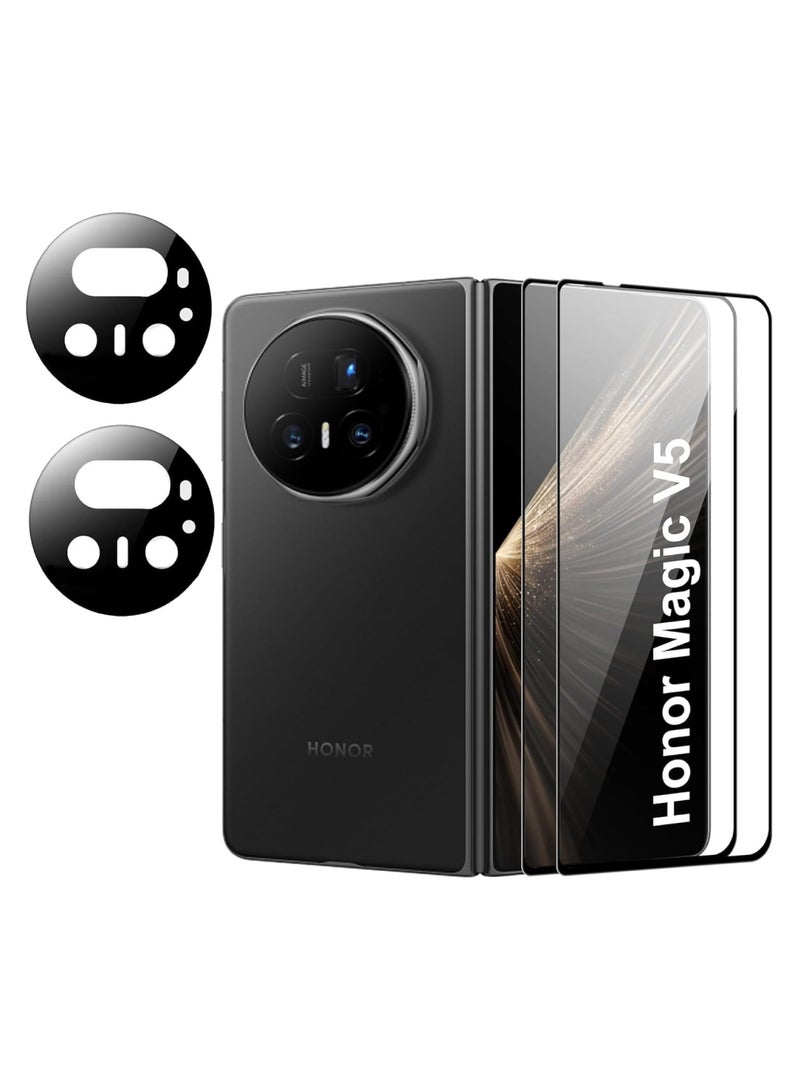 اووكاي [عبوة من قطعتين] واقي شاشة متوافق مع هاتف Honor Magic V5 5G، عبوتان من غشاء زجاجي مقسّى مضاد للخدش + عبوتان من واقي عدسة الكاميرا، مقاوم للخدش، خالٍ من الفقاعات، مناسب للجرابات، بصلابة 9H. - Image 1
