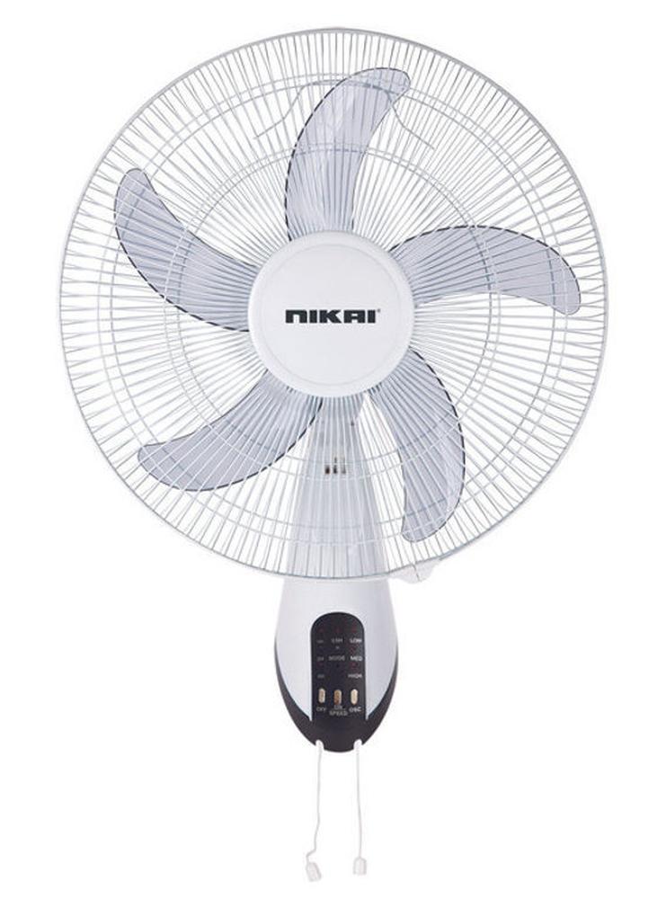 16 Inch Wall Fan with Remote, T Class Copper Motor, 5 AS Knife Blades - 120° Grill, 3 Speed Control, 7.5 Hours Timer, Energy-Efficient, Ideal For Office, And Home 45 W NWF1636RT1 White