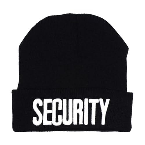 Eachnice NC Mens Security Black with White Yellow Letters Long Knitted Cuffed Beanie Folded Embroidered Beanie Skull Watch Cap Hat - Image 1