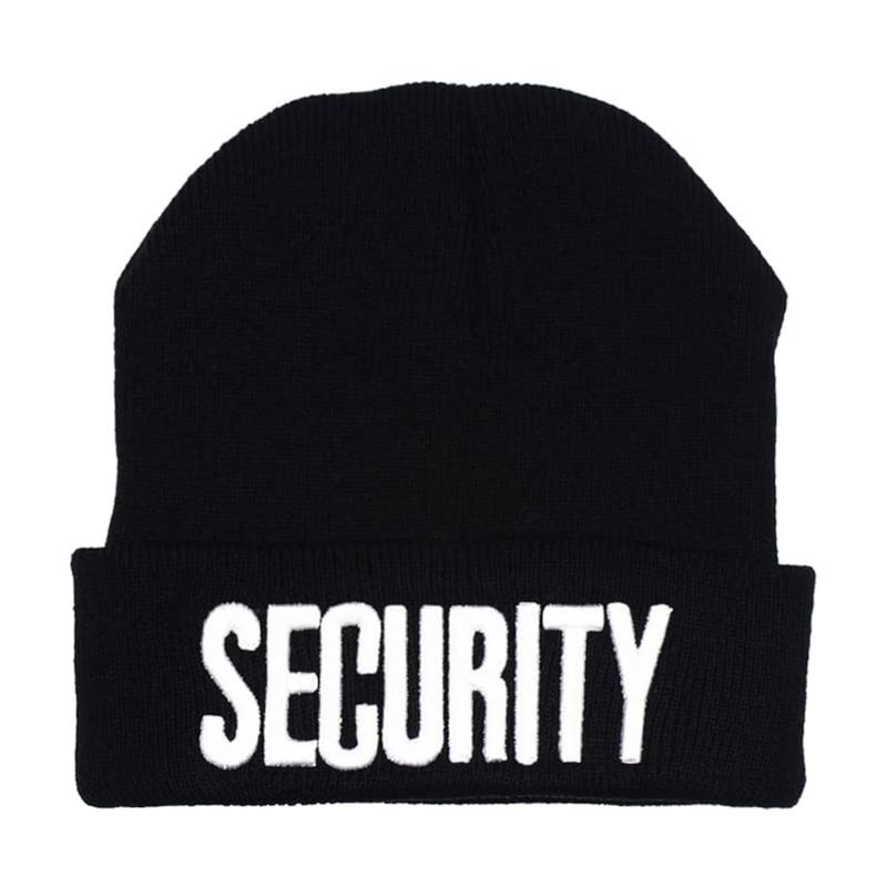 Eachnice NC Mens Security Black with White Yellow Letters Long Knitted Cuffed Beanie Folded Embroidered Beanie Skull Watch Cap Hat - Image 3