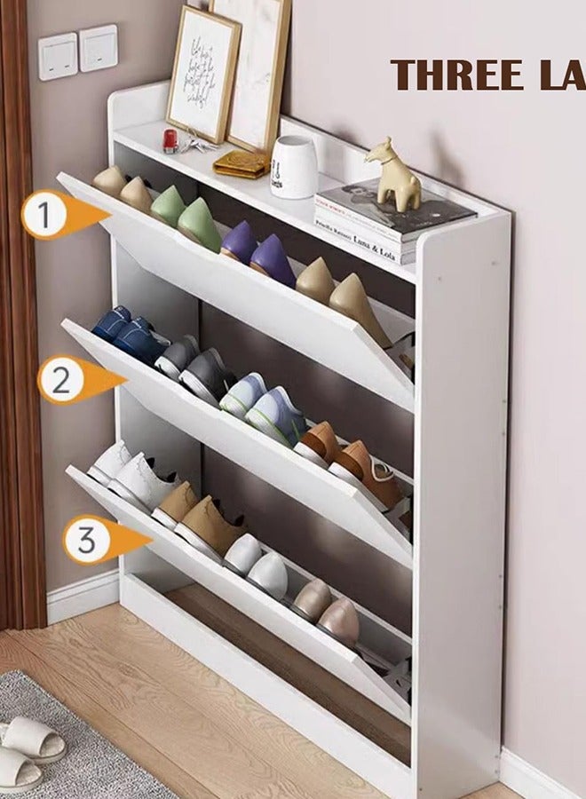JCB CHIC Shoe Storage Cabinet with 3 Flip Drawers,Narrow Shoe Rack Cabinet,Freestanding Shoe Organizer Storage Cabinet for Entryway, Hallway - Image 4