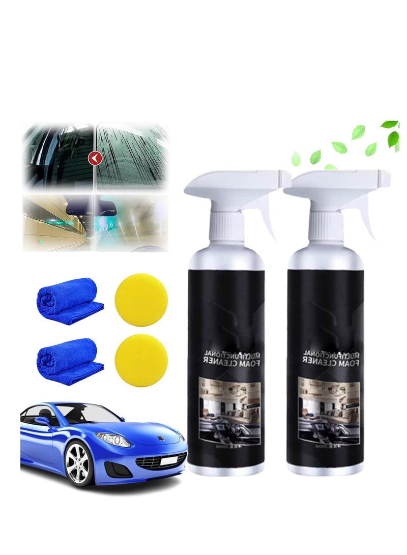 Excefore Multifunctional Glass Oil Film Foam Remover, 2 PCS Glass Oil Film Remover for Car with Sponge Towel, Car Glass Oil Film Cleaner, Glass Oil Film Stain Removal Cleaner, Oil Film Remover for Car Window - Image 1