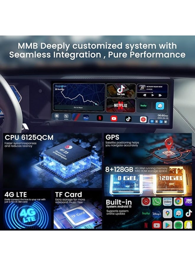 MMB MAX جهاز CarPlay AI لسيارات BMW مع تحديث OTA، نظام أندرويد 13، ذاكرة 8GB + سعة 128GB، معالج ثماني النواة، يدعم Android Auto، شريحة SIM وبطاقة TF، تشغيل Netflix وYouTube وDisney+ وHulu وGPS ومتجر Play والمزيد - Image 4