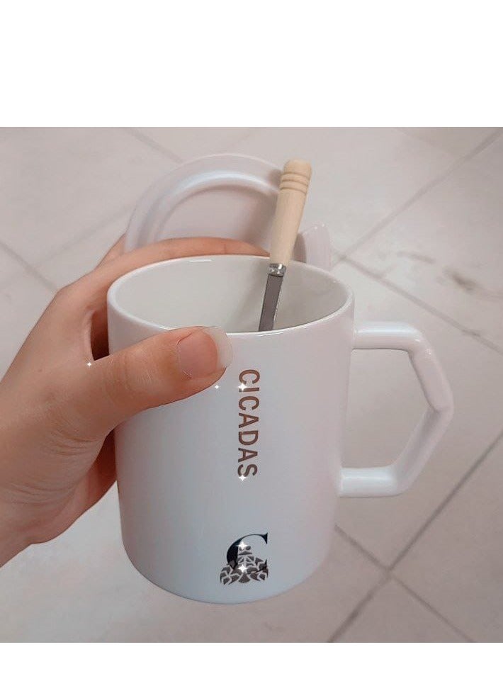 Ceramic Coffee Mug with Lid and Spoon Gift for Boyfriend, Lover, Friend Marble Coffee Mug - Image 1