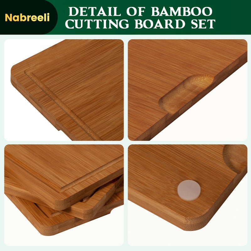 nabreeli Bamboo Cutting Board Set of 3, Carbonized Wood Chopping Boards with Juice Groove & Non-Slip Feet, Large Wooden Boards for Meat, Cheese Charcuterie, with Holder Christmas Gift for Home - Image 4