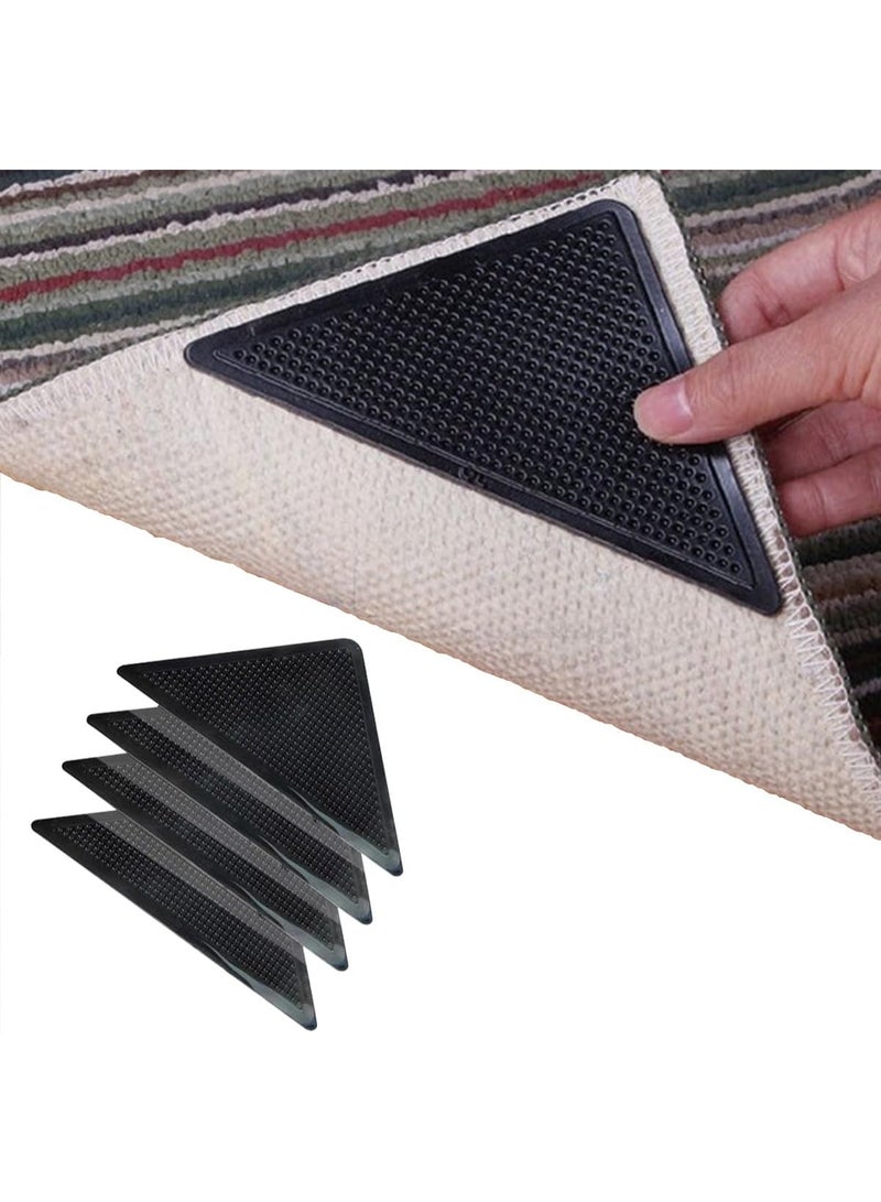 NANAO 16 Pieces Triangular Rug Corner Grippers - Double Sided Rug Tape for Hardwood, Tile, and Carpet Floors - Anti Slip Rug Grips - Reusable, Washable, and Pre-Taped for Easy Installation – Black - Image 1