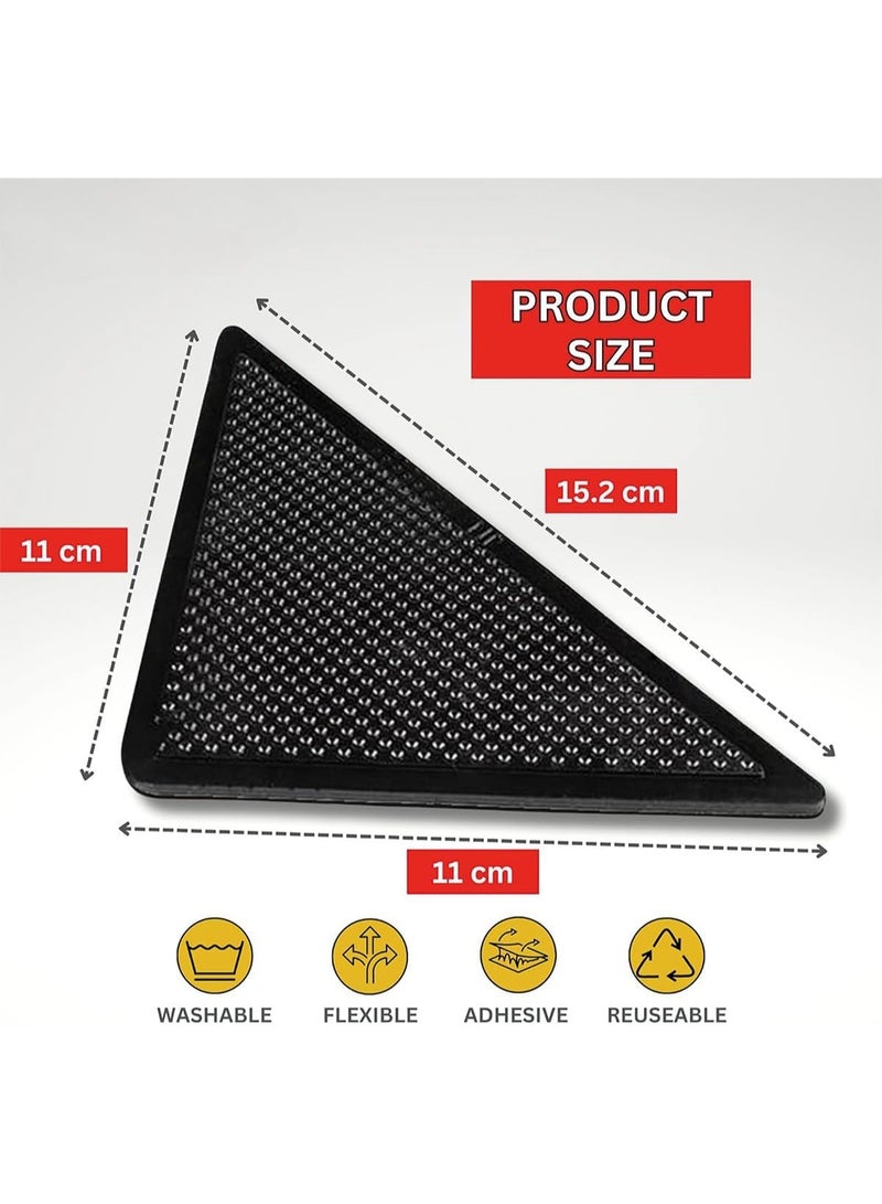 NANAO 16 Pieces Triangular Rug Corner Grippers - Double Sided Rug Tape for Hardwood, Tile, and Carpet Floors - Anti Slip Rug Grips - Reusable, Washable, and Pre-Taped for Easy Installation – Black - Image 4