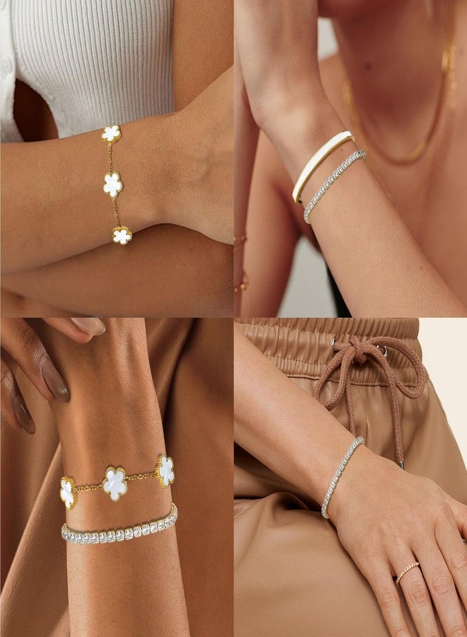 MOINSPIRE Gold Bracelets for Women, 18K Gold Plated Tennis Nail Clover love Bangle Bracelets Set Non Tarnish, Stainless Steel Trendy Stackable Bracelet Fashion Jewelry Accessories Gifts for Christmas - Image 3