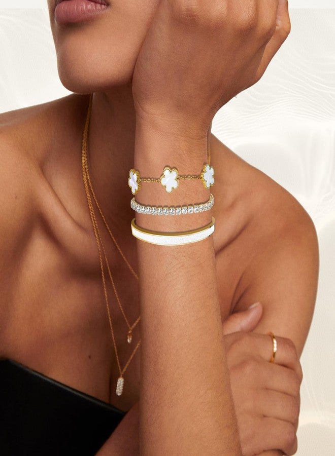 MOINSPIRE Gold Bracelets for Women, 18K Gold Plated Tennis Nail Clover love Bangle Bracelets Set Non Tarnish, Stainless Steel Trendy Stackable Bracelet Fashion Jewelry Accessories Gifts for Christmas - Image 2
