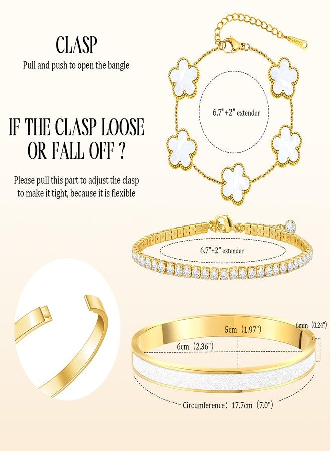 MOINSPIRE Gold Bracelets for Women, 18K Gold Plated Tennis Nail Clover love Bangle Bracelets Set Non Tarnish, Stainless Steel Trendy Stackable Bracelet Fashion Jewelry Accessories Gifts for Christmas - Image 5