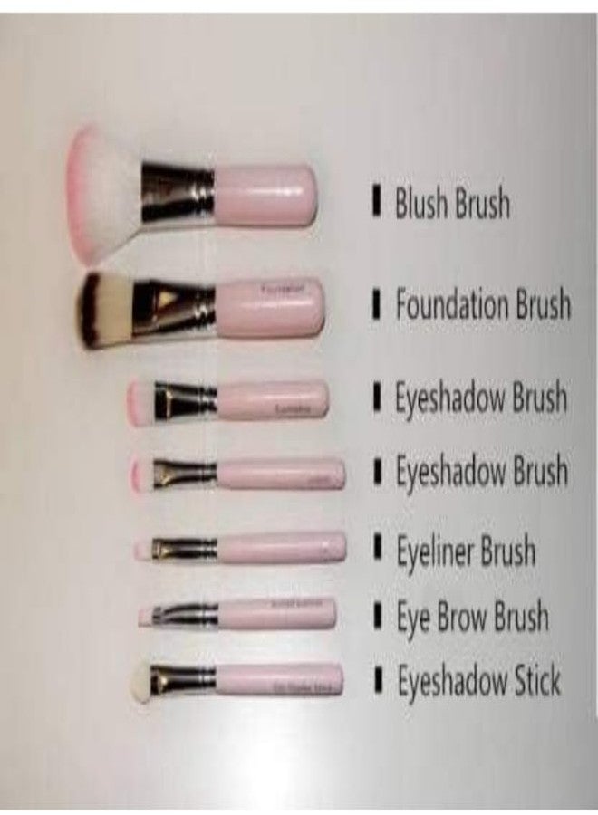 Love Bite 7-Piece Makeup Brush Set with Storage Case, Pink Professional Brushes for Foundation, Blush, Eyeshadow, Eyeliner, Eyebrow, Beauty Blender Sponge - Image 2