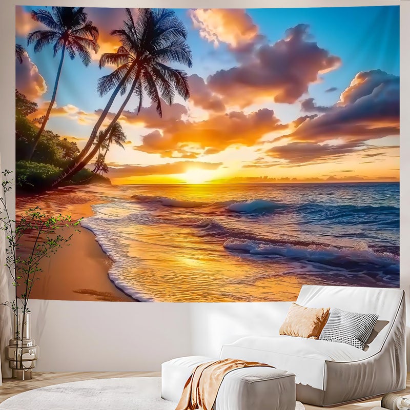 AOHMPT Ocean Sunset Tapestry, Beach Evening Sunset Tapestry, Natural Beach Palm Tree Landscape Poster, Seaside Landscape Wall Hanging for Bedroom, Dorm Room and Living Room Wall Decor 79" L x 59" W - Image 4