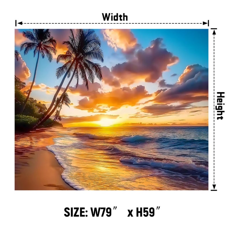AOHMPT Ocean Sunset Tapestry, Beach Evening Sunset Tapestry, Natural Beach Palm Tree Landscape Poster, Seaside Landscape Wall Hanging for Bedroom, Dorm Room and Living Room Wall Decor 79" L x 59" W - Image 5