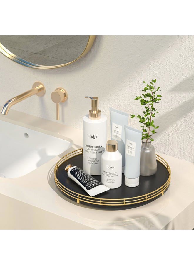 Oroyutor 13" Oak Wood Bathroom Tray for Counter, Vanity Tray for Perfume Lotion Candle Makeup Jewelry Sink Soap Holder Turntable Dresser Organizer Countertop Coffee Table Decor Organization and Storage Gold - Image 2