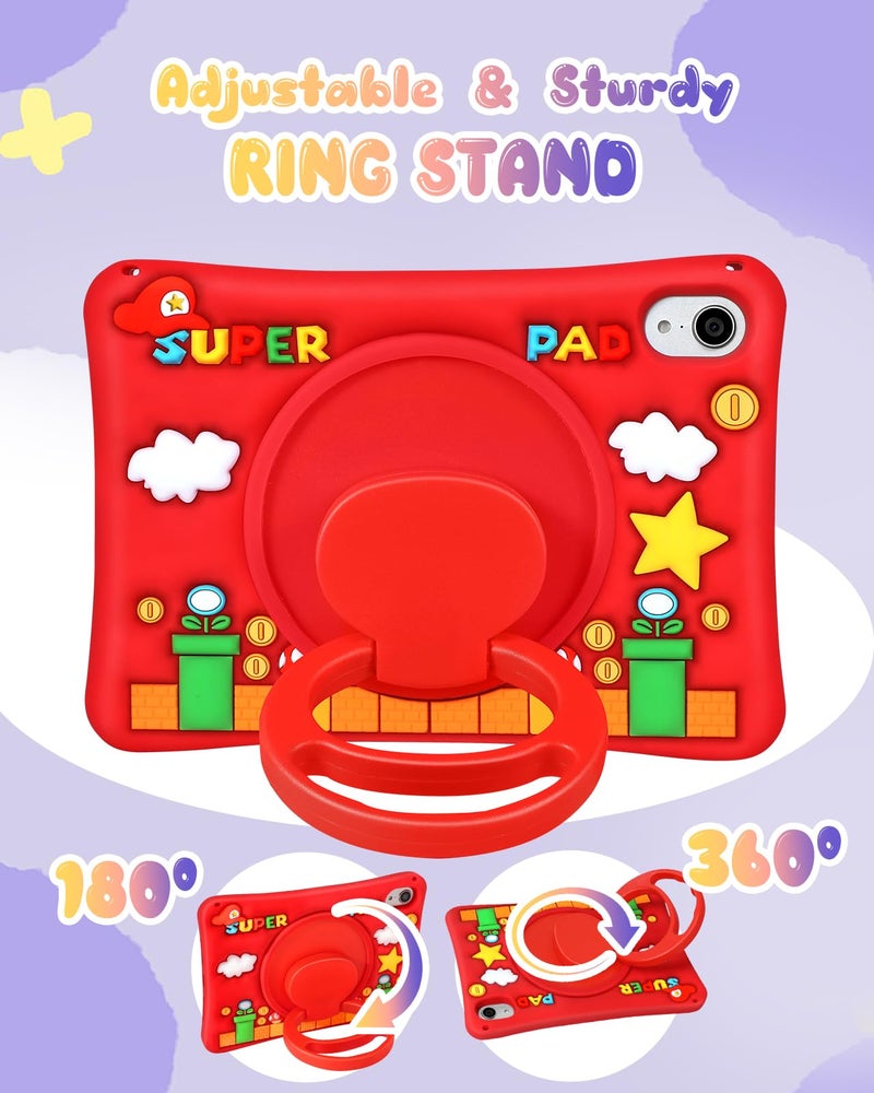 Lotadilo Cute Case for iPad mini 7 2024 (A17 Pro) / Mini 6 Case 8.3 Inch 2021 - Silicone 3D Design for Girls Women Teens Girly Kawaii Funny Cartoon Soft Stand with Lanyard, Red - Image 3