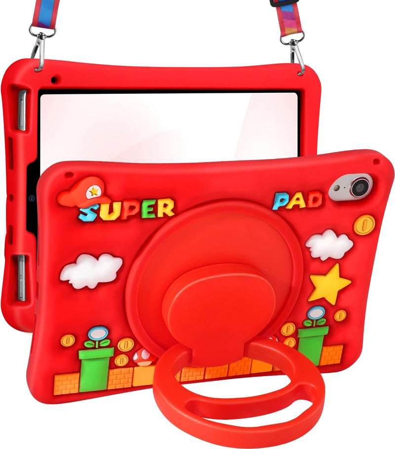 Lotadilo Cute Case for iPad mini 7 2024 (A17 Pro) / Mini 6 Case 8.3 Inch 2021 - Silicone 3D Design for Girls Women Teens Girly Kawaii Funny Cartoon Soft Stand with Lanyard, Red - Image 1