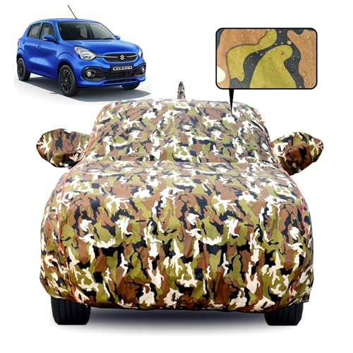 Slamio 100% Waterproof Car Body Cover for Maruti Suzuki Celerio 2014-2020 Model with Mirror Pocket, Soft Cotton Lining, Triple Stitched, Full Bottom Elastic Heat, Resistant Jungle Print, 1 Unit. - Image 1