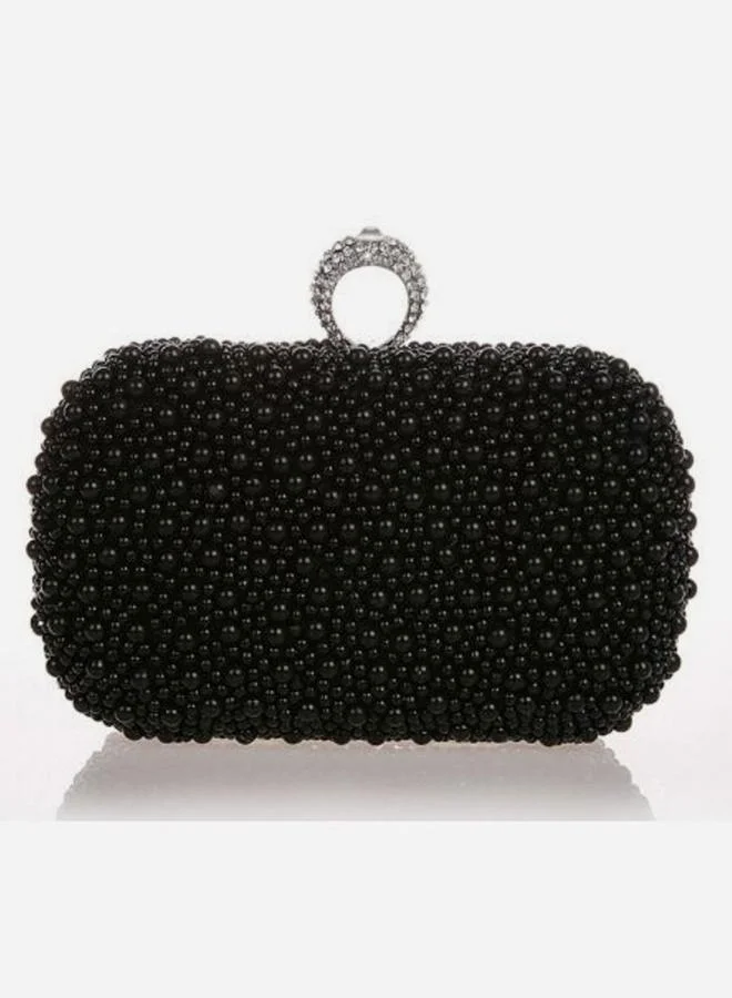 Styli Black Beaded Clutch with Ring Handle