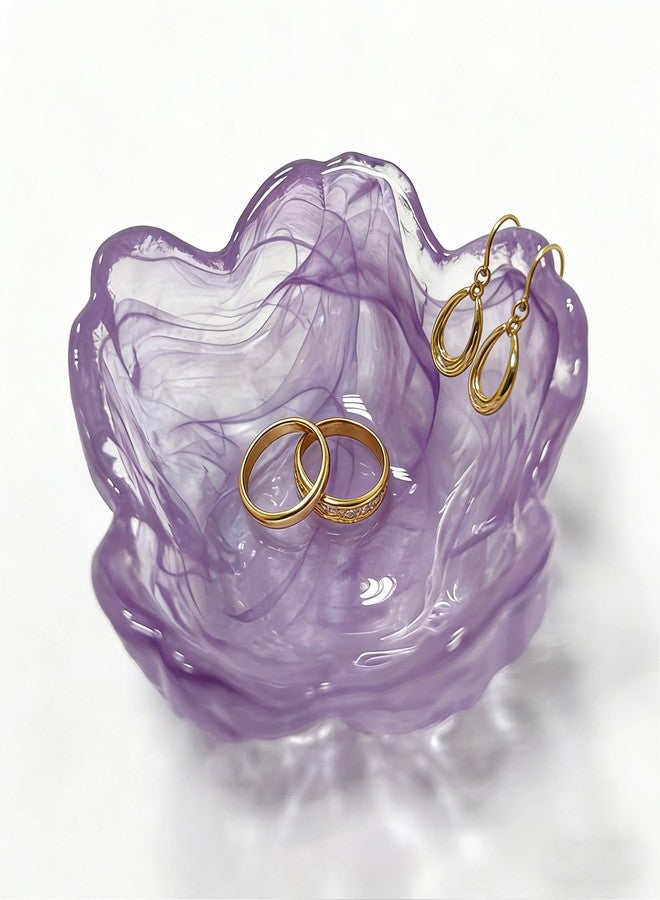 BESSKON Glass Ring Dish, Cute Purple Flower Jewelry Tray, Small Ring Holder Jewelry Trinket Dish, Decorative Vanity Bathroom Nightstand Jewlery Plate Bowl, Friendship Birthday Gifts for Women - Image 1