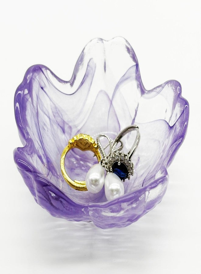 BESSKON Glass Ring Dish, Cute Purple Flower Jewelry Tray, Small Ring Holder Jewelry Trinket Dish, Decorative Vanity Bathroom Nightstand Jewlery Plate Bowl, Friendship Birthday Gifts for Women - Image 2