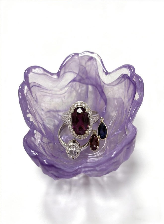 BESSKON Glass Ring Dish, Cute Purple Flower Jewelry Tray, Small Ring Holder Jewelry Trinket Dish, Decorative Vanity Bathroom Nightstand Jewlery Plate Bowl, Friendship Birthday Gifts for Women - Image 4