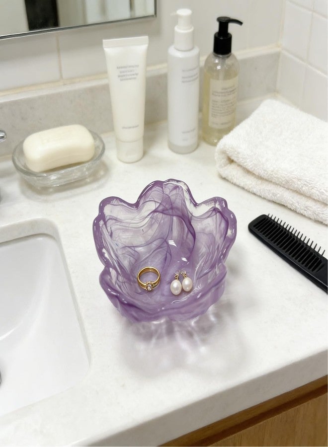 BESSKON Glass Ring Dish, Cute Purple Flower Jewelry Tray, Small Ring Holder Jewelry Trinket Dish, Decorative Vanity Bathroom Nightstand Jewlery Plate Bowl, Friendship Birthday Gifts for Women - Image 5