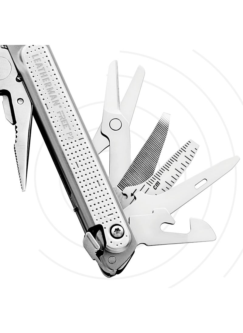 LEATHERMAN, FREE P2 Multitool with Magnetic Locking, One Size Hand Accessible Tools, Made in the USA, with Premium Nylon Sheath