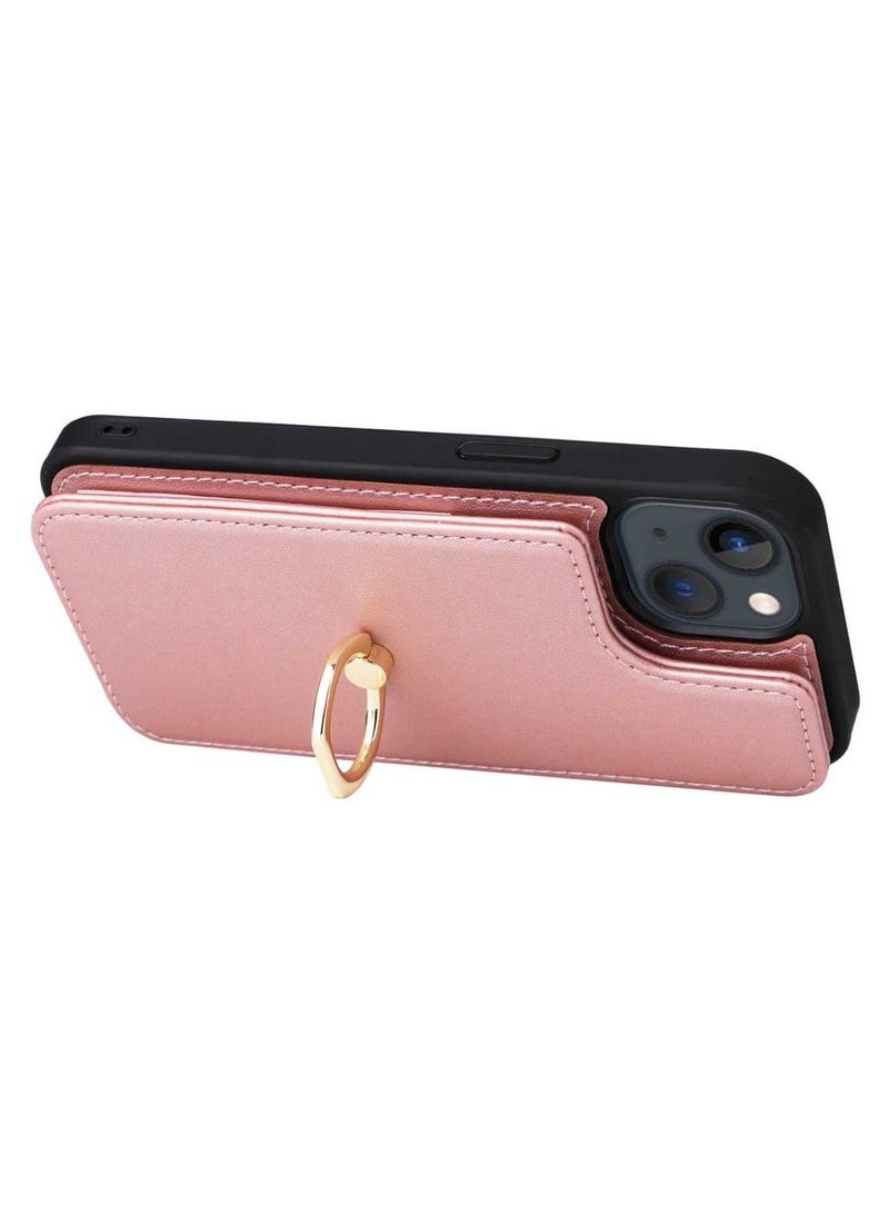 iPhone 14 Leather Wallet Flip Case Shockproof RFID Card Slots Kickstand 360 Stand Secure Women Rose Gold - Image 4