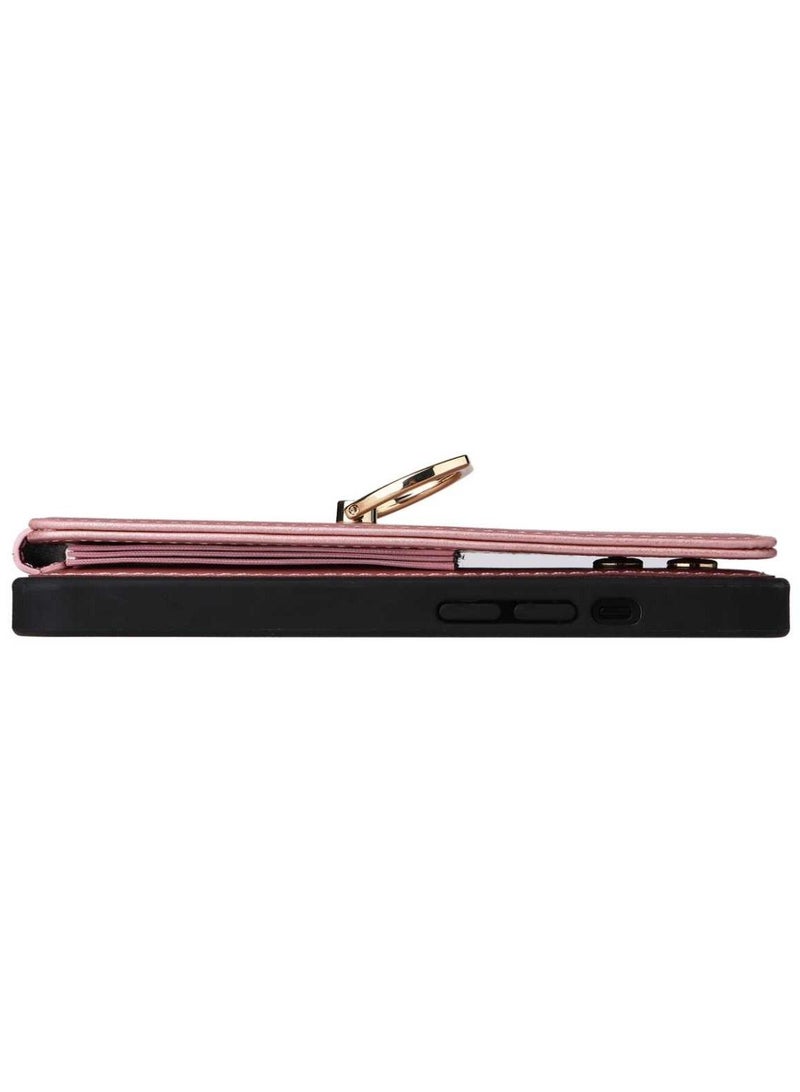 iPhone 14 Leather Wallet Flip Case Shockproof RFID Card Slots Kickstand 360 Stand Secure Women Rose Gold - Image 5