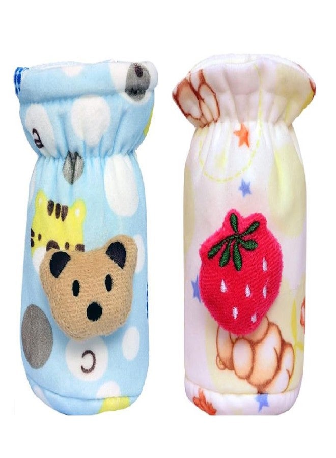 Alya The Cheeky Kidzz Soft Stretchable Velvet Plush Cartoon Printed Baby Feeding Cover Suitable for Feeding 40ML 50ML 60ML Broad and Narrow Neck Feeding Bottles (Yellow,Blue) - Image 1