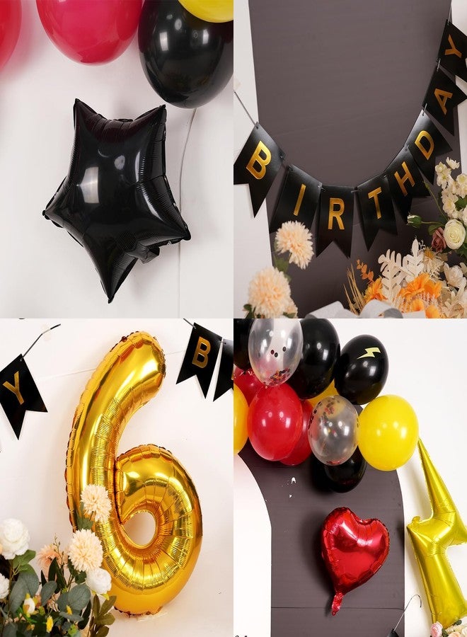 Vibzox 6th Birthday Decorations for Boys,Red Black Yellow Birthday Balloon Kids Printed Number 6 Balloons Banner Cake Topper Boy Girls 6 Year Old Party Decor - Image 5
