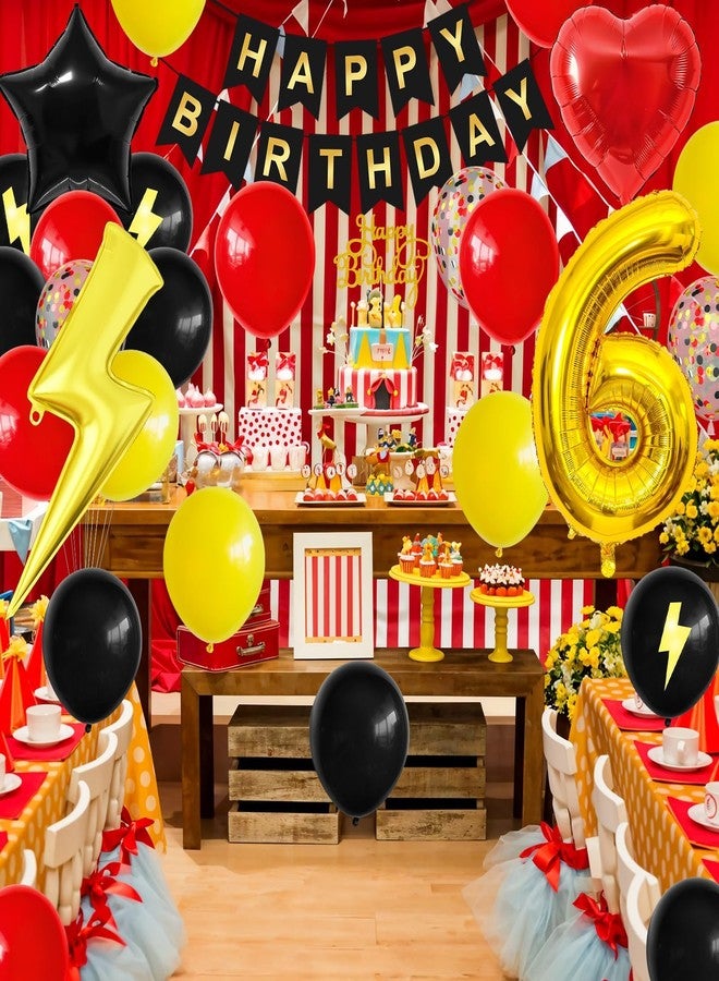 Vibzox 6th Birthday Decorations for Boys,Red Black Yellow Birthday Balloon Kids Printed Number 6 Balloons Banner Cake Topper Boy Girls 6 Year Old Party Decor - Image 3