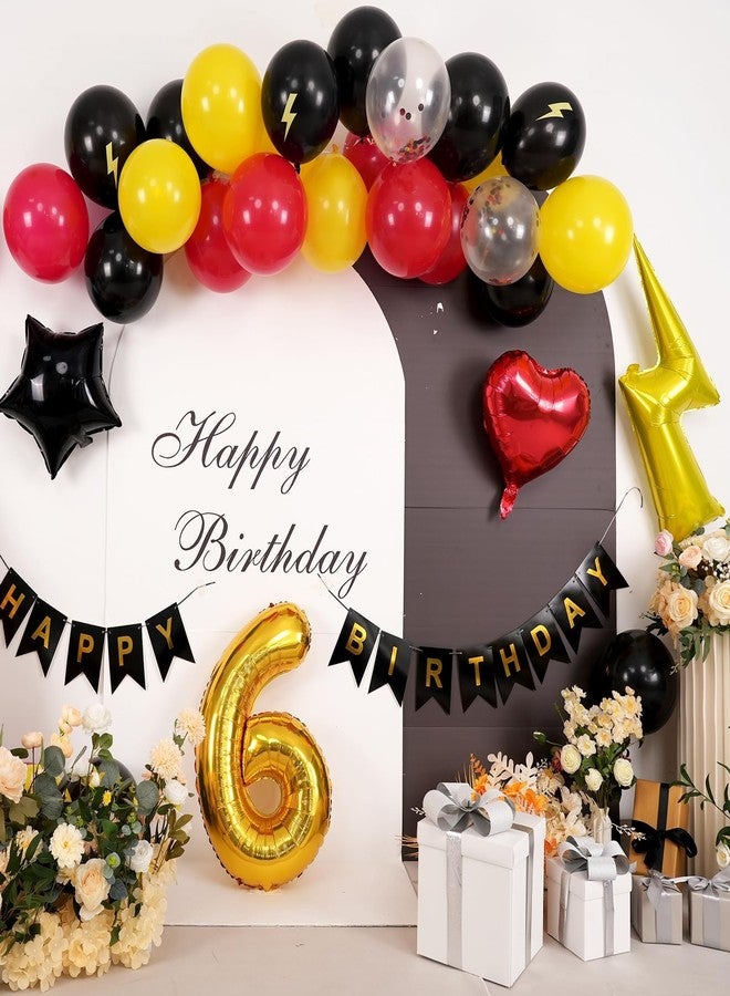 Vibzox 6th Birthday Decorations for Boys,Red Black Yellow Birthday Balloon Kids Printed Number 6 Balloons Banner Cake Topper Boy Girls 6 Year Old Party Decor - Image 4