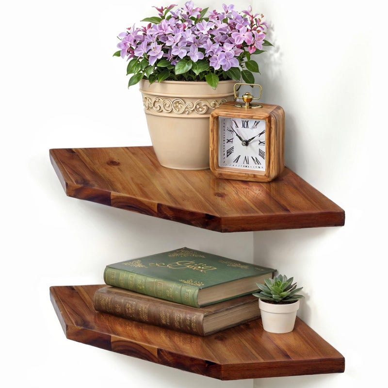 Demigo Corner Shelf Wall Mount Set of 2 Solid Acacia Wood 118 x 165 inches Floating Corner Shelves Smooth Durable Attractive Corner Shelves for Bedroom Living Room Bathroom Kitchen