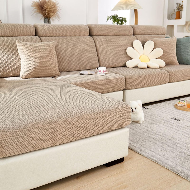 Disayu Sofa Covers Couch Covers for Sofa Pet Friendly Couch Cushion Covers Universal Sofa Covers Washable Stretch Slipcovers for Sectional Sofa (Texture Light Coffee,Large Single Seat Cover) - Image 1