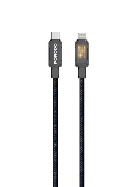 USB-C to Lightning Braided Cable with LED Illuminated Indicator / Fast Charger / 480Mbps Fast Data Transfer Cable / PD 30W / 1m Cable - Black