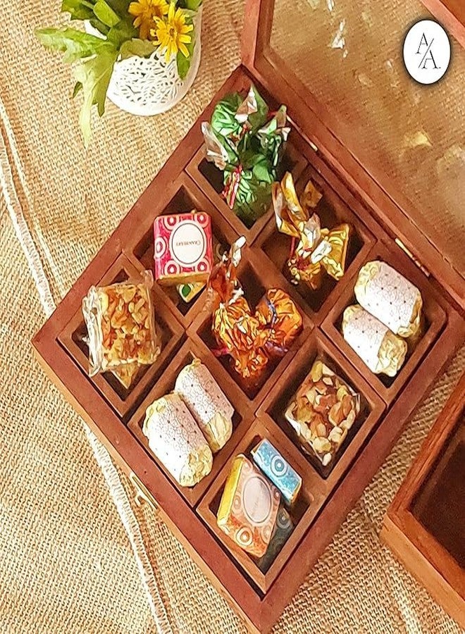 CLASSIC EXPORT علبة توابل خشبية من خشب الشيشام من كلاسيك إكسبورت، 9 حاويات قابلة للإزالة مع ملعقة، علبة تخزين توابل تقليدية، علبة توابل خشبية فاخرة من خشب الشيشام للمطبخ، علبة مجوهرات خشبية - Image 4