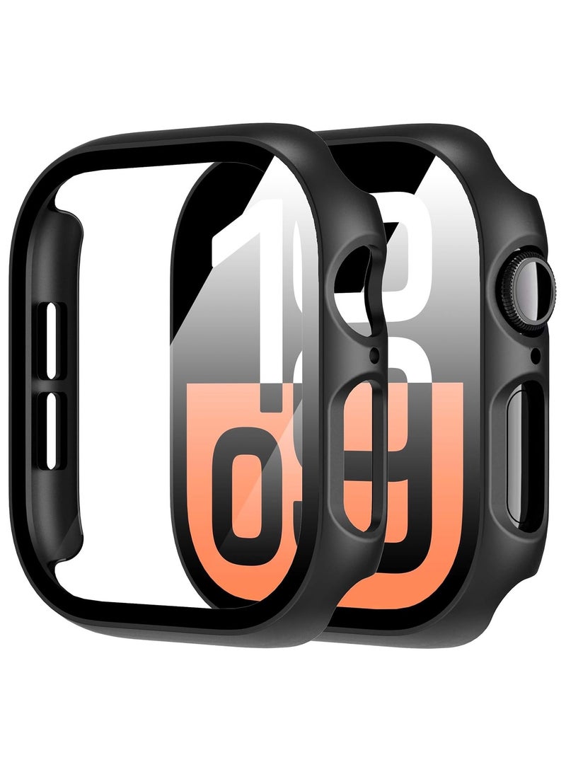 2 Pack Hard Case Designed for Apple Watch Series 10 42mm [360° Shockproof] with 9H Tempered Glass Screen Protector, [Scratch-Resistant] Cover - Black - Image 1