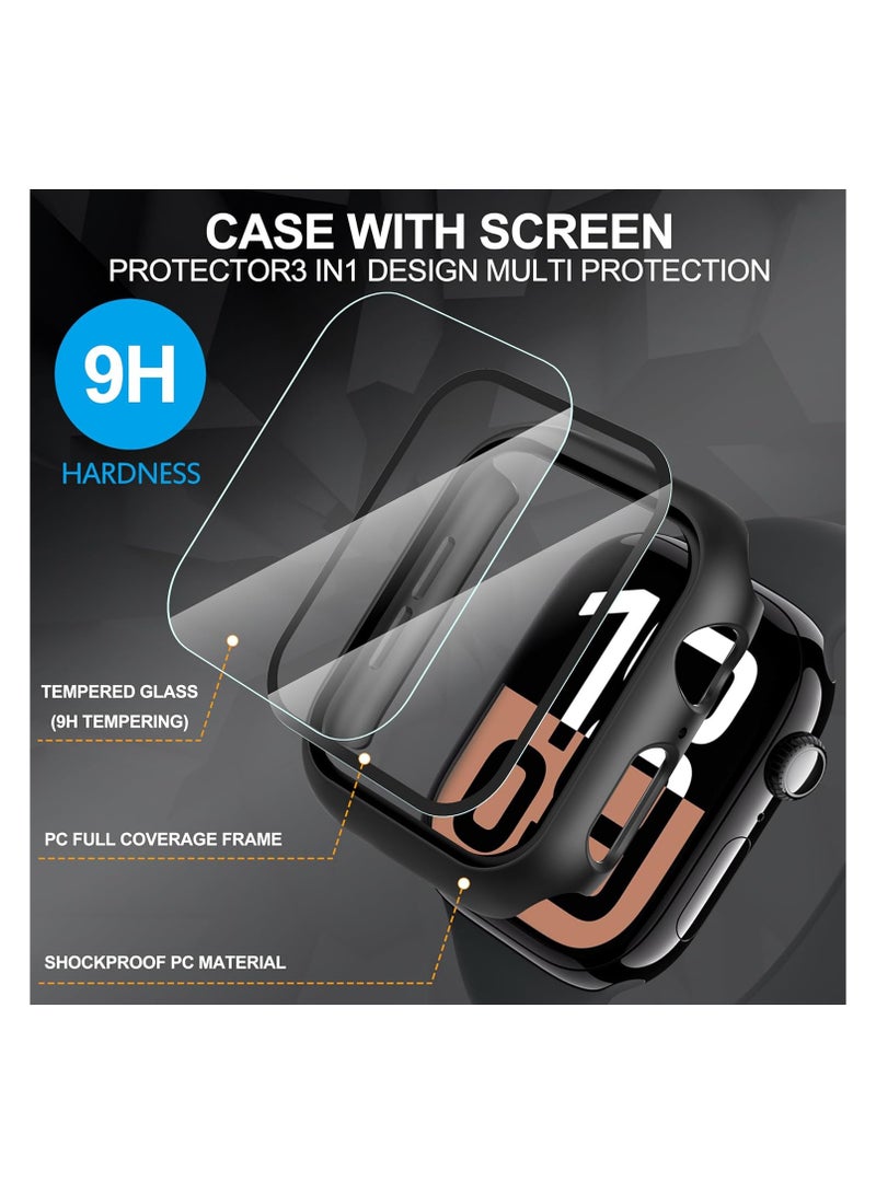 2 Pack Hard Case Designed for Apple Watch Series 10 42mm [360° Shockproof] with 9H Tempered Glass Screen Protector, [Scratch-Resistant] Cover - Black - Image 2