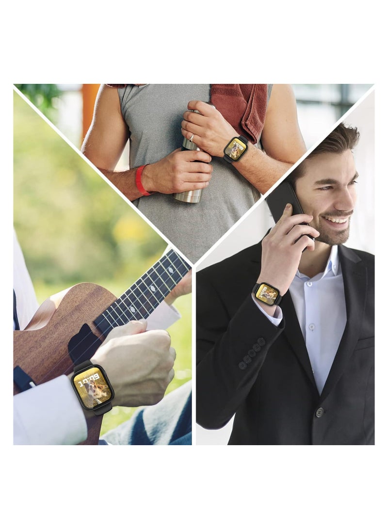 2 Pack Hard Case Designed for Apple Watch Series 10 42mm [360° Shockproof] with 9H Tempered Glass Screen Protector, [Scratch-Resistant] Cover - Black - Image 3