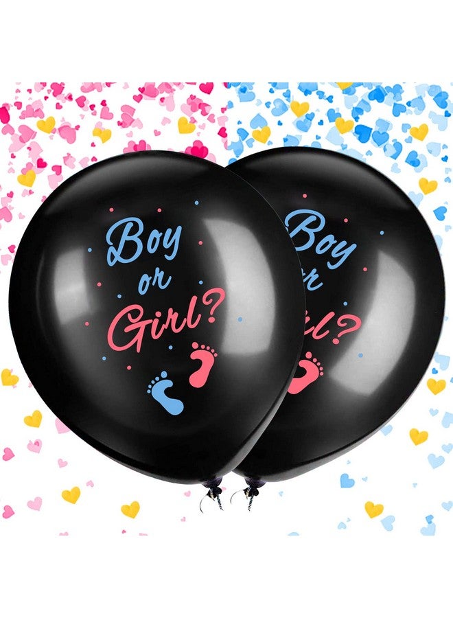 JOYYPOP Gender Reveal Balloons, 2 Pack 36 Inch Black Boy or Girl Balloon with Pink and Blue Heart-Shaped Confetti for Gender Reveal Party Decorations - Image 1