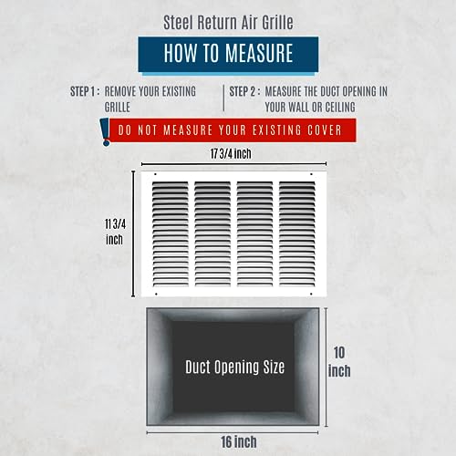 Handua Fits 16x10 Duct Opening | Steel Return Air Grille by Handua | Vent Cover Grill for Sidewall and Ceiling | White | HVAC Cold Air Intake Grille | Outer Dimensions: 17.75"W X 11.75" - Image 2