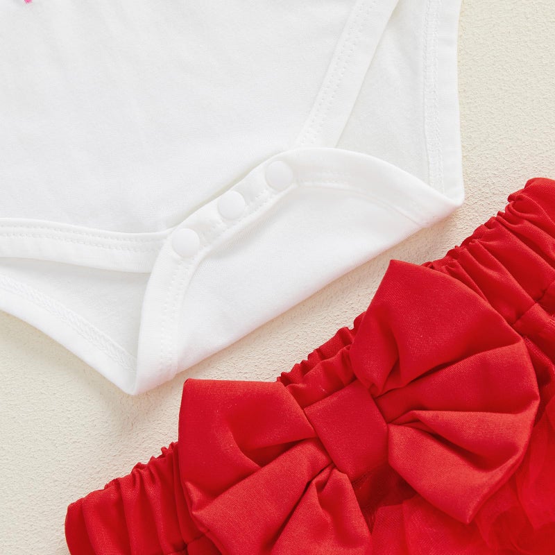 BeQeuewll Newborn Baby Girl Valentines Outfit 1st Letter Romper+Tutu Shorts+Headband+Leg Warmers Babies First Holiday Outfit (V-Day, 0-3 Months) - Image 5