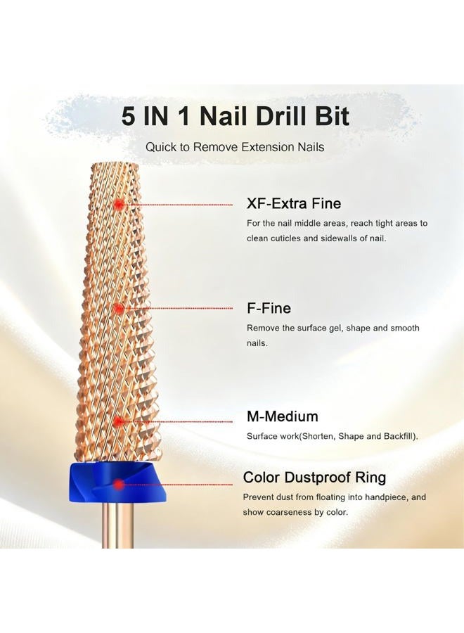 Depvko Super Long 5 in 1 Nail Drill Bits, 3/32'' Carbide Tungsten Bits, Two Way Rotate Professional Advanced Safety Bits for Nail, Fast Remove for Manicure Pedicure Cuticle Gel Polishing(M, Rose Gold) - Image 4