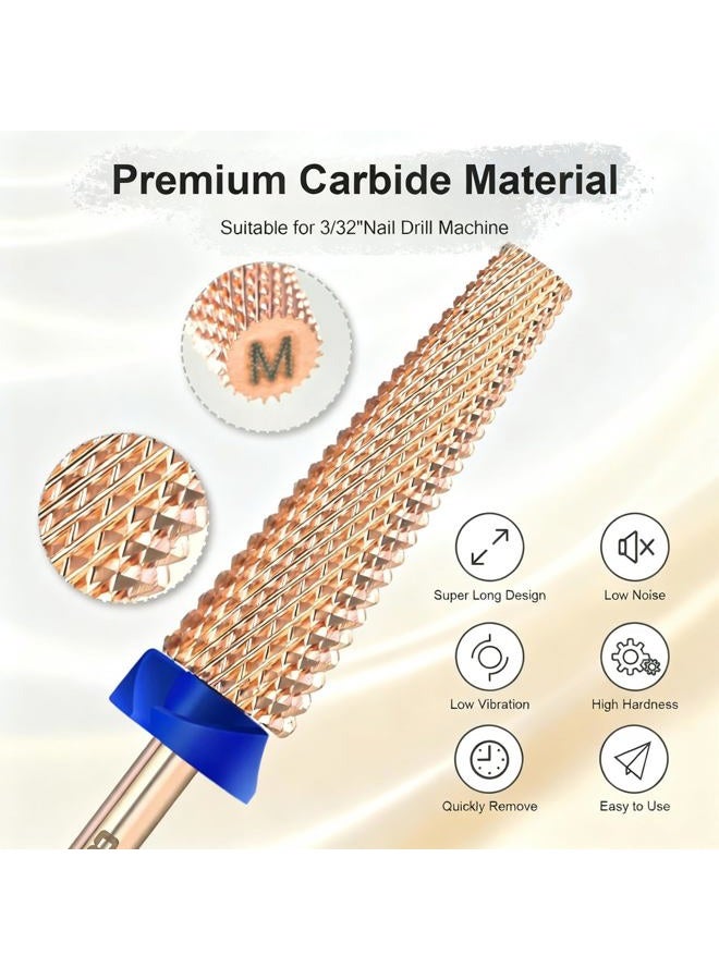 Depvko Super Long 5 in 1 Nail Drill Bits, 3/32'' Carbide Tungsten Bits, Two Way Rotate Professional Advanced Safety Bits for Nail, Fast Remove for Manicure Pedicure Cuticle Gel Polishing(M, Rose Gold) - Image 2