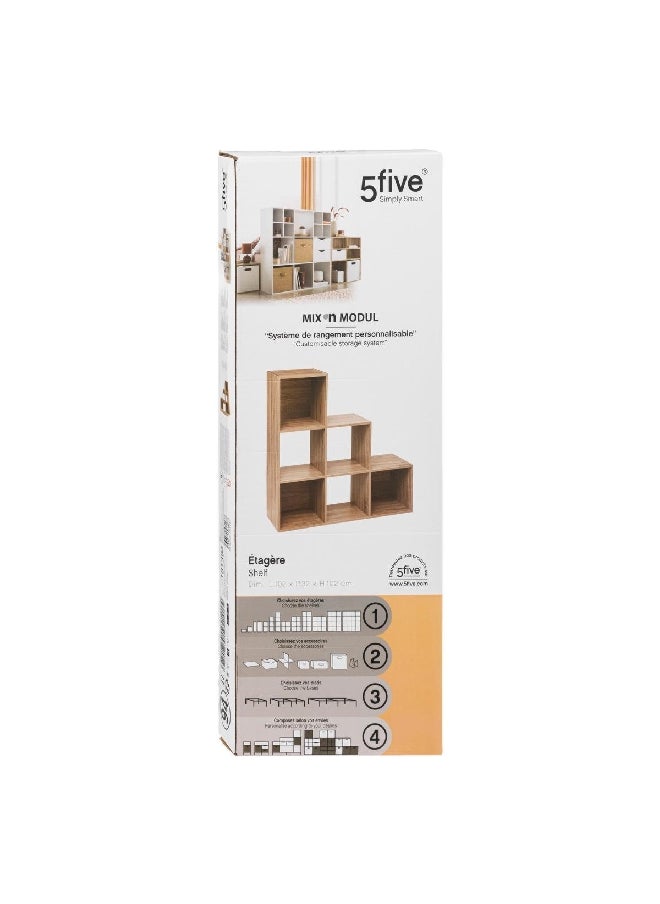 Five Simply Smart 6-Compartment Mix N Modul Wooden Stair Storage Shelf Beige 102 x 102 x 32 cm 181394  - Image 2