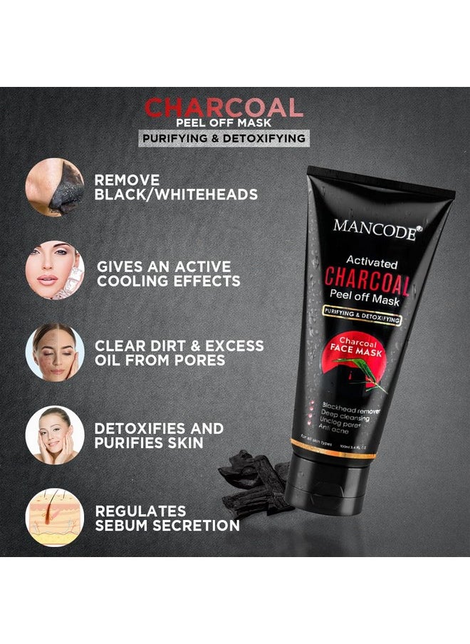 MAN CODE - Mancode Activated Charcoal Peel Off Mask For Men, Charcoal Peel Off Mask For Women, Face Mask For Men, Charcoal Face Mask, Active Cooling Effect, Deep Skin Purifying Cleansing (100 Ml) - Image 1