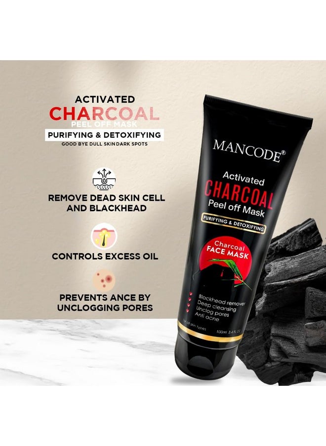 MAN CODE - Mancode Activated Charcoal Peel Off Mask For Men, Charcoal Peel Off Mask For Women, Face Mask For Men, Charcoal Face Mask, Active Cooling Effect, Deep Skin Purifying Cleansing (100 Ml) - Image 1