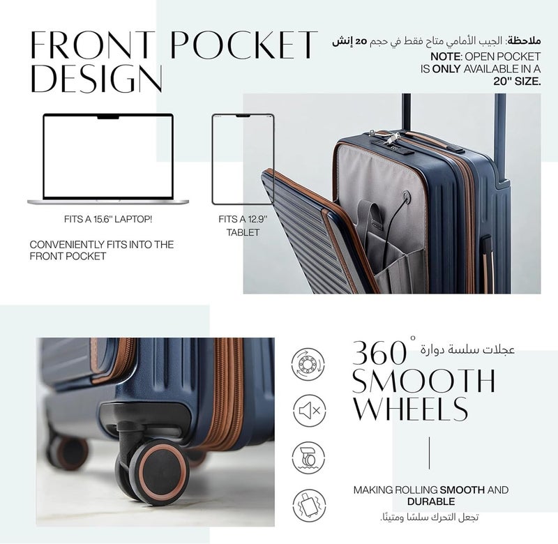 TEREPLUS® Luxury 20-inch Carry-On Luggage with Front Open Laptop Pocket, USB Port & Expandable - Image 3